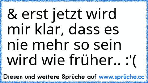 & erst jetzt wird mir klar, dass es nie mehr so sein wird wie früher.. :'(