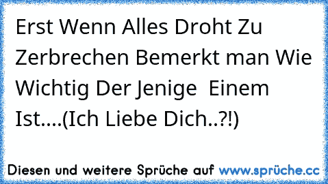 Erst Wenn Alles Droht Zu Zerbrechen Bemerkt man Wie Wichtig Der Jenige  Einem Ist....(Ich Liebe Dich..?!)
