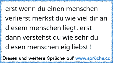 erst wenn du einen menschen verlierst merkst du wie viel dir an diesem menschen liegt. erst dann verstehst du wie sehr du diesen menschen eig liebst ! ♥