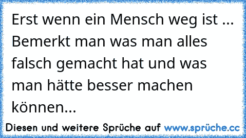 Erst wenn ein Mensch weg ist ... Bemerkt man was man alles falsch gemacht hat und was man hätte besser machen können...