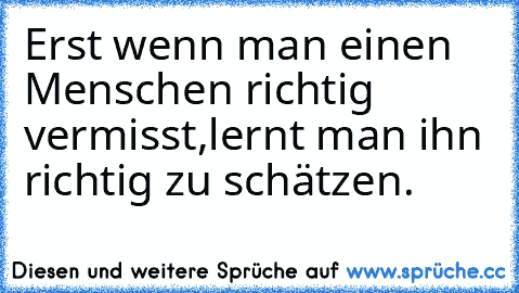 Erst wenn man einen Menschen richtig vermisst,
lernt man ihn richtig zu schätzen.