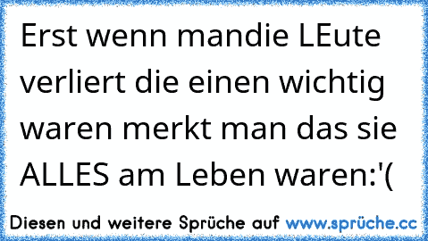 Erst wenn mandie LEute verliert die einen wichtig waren♥ merkt man das sie ALLES am Leben waren:'(