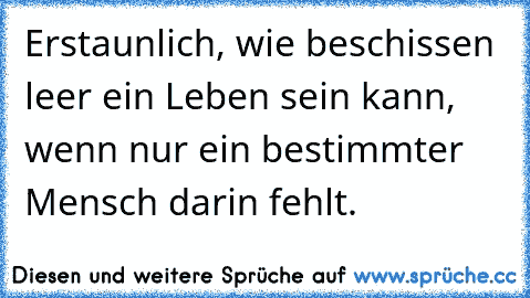 Erstaunlich, wie beschissen leer ein Leben sein kann, wenn nur ein bestimmter Mensch darin fehlt.