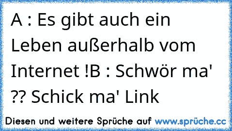 A : Es gibt auch ein Leben außerhalb vom Internet !
B : Schwör ma' ?? Schick ma' Link