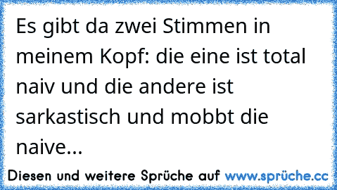 Es gibt da zwei Stimmen in meinem Kopf: die eine ist total naiv und die andere ist sarkastisch und mobbt die naive...