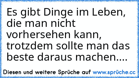 Es gibt Dinge im Leben, die man nicht vorhersehen kann, trotzdem sollte man das beste daraus machen....