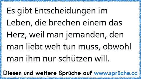 Es gibt Entscheidungen im Leben, die brechen einem das Herz, weil man jemanden, den man liebt weh tun muss, obwohl man ihm nur schützen will.