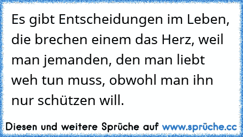 Es gibt Entscheidungen im Leben, die brechen einem das Herz, weil man jemanden, den man liebt weh tun muss, obwohl man ihn nur schützen will.