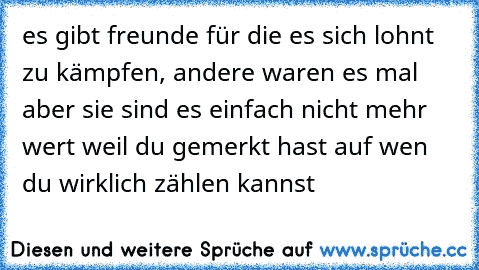 es gibt freunde für die es sich lohnt zu kämpfen, andere waren es mal aber sie sind es einfach nicht mehr wert weil du gemerkt hast auf wen du wirklich zählen kannst ♥