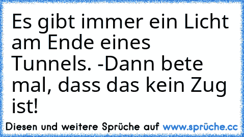 Es gibt immer ein Licht am Ende eines Tunnels. -
Dann bete mal, dass das kein Zug ist!