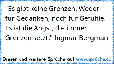 "Es gibt keine Grenzen. Weder für Gedanken, noch für Gefühle.
 Es ist die Angst, die immer Grenzen setzt." Ingmar Bergman