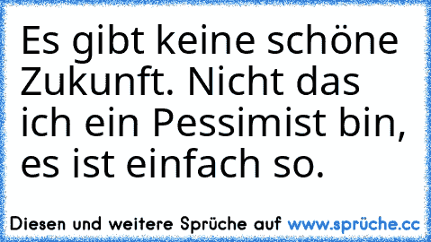 Es gibt keine schöne Zukunft. Nicht das ich ein Pessimist bin, es ist einfach so.