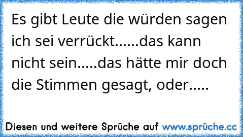 Es gibt Leute die würden sagen ich sei verrückt......das kann nicht sein.....das hätte mir doch die Stimmen gesagt, oder.....