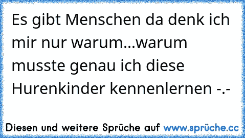 Es gibt Menschen da denk ich mir nur warum...warum musste genau ich diese Hurenkinder kennenlernen -.-