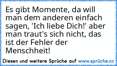 Es gibt Momente, da will man dem anderen einfach sagen, 'Ich liebe Dich!' aber man traut's sich nicht, das ist der Fehler der Menschheit!