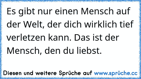 Es gibt nur einen Mensch auf der Welt, der dich wirklich tief verletzen kann. Das ist der Mensch, den du liebst. ♥