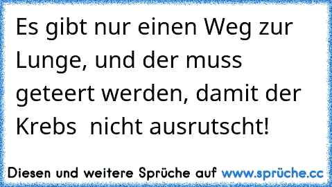 Es gibt nur einen Weg zur Lunge, und der muss geteert werden, damit der Krebs  nicht ausrutscht!