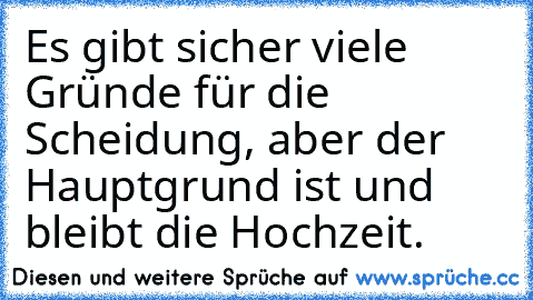 Es gibt sicher viele Gründe für die Scheidung, aber der Hauptgrund ist und bleibt die Hochzeit.