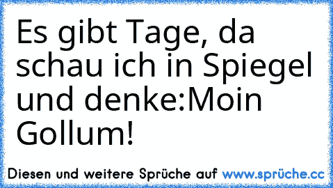 Es gibt Tage, da schau ich in Spiegel und denke:
Moin Gollum!