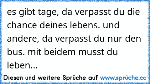 es gibt tage, da verpasst du die chance deines lebens. und andere, da verpasst du nur den bus. mit beidem musst du leben...