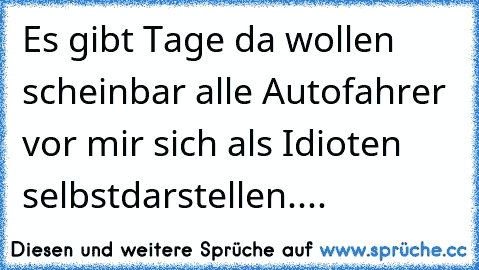 Es gibt Tage da wollen scheinbar alle Autofahrer vor mir sich als Idioten selbstdarstellen....