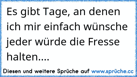 Es gibt Tage, an denen ich mir einfach wünsche jeder würde die Fresse halten....