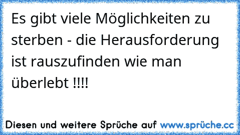 Es gibt viele Möglichkeiten zu sterben - die Herausforderung ist rauszufinden wie man überlebt !!!!