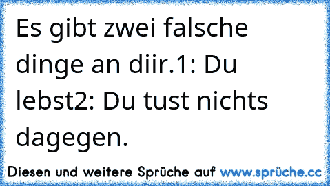 Es gibt zwei falsche dinge an diir.
1: Du lebst
2: Du tust nichts dagegen.