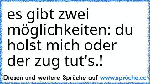 es gibt zwei möglichkeiten: du holst mich oder der zug tut's.!