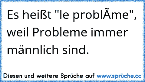 Es heißt "le problème", weil Probleme immer männlich sind.