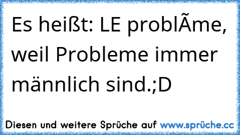 Es heißt: LE problème, weil Probleme immer männlich sind.
;D