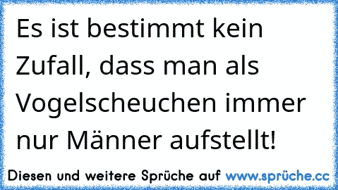 Es ist bestimmt kein Zufall, dass man als Vogelscheuchen immer nur Männer aufstellt!