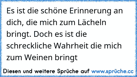 Es ist die schöne Erinnerung an dich, die mich zum Lächeln bringt. Doch es ist die schreckliche Wahrheit die mich zum Weinen bringt