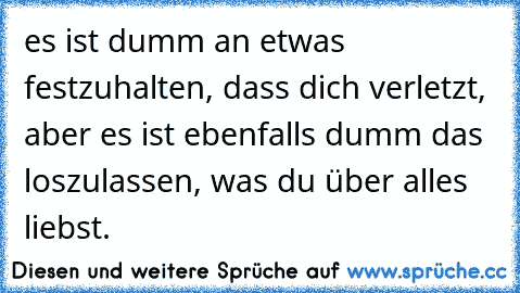 es ist dumm an etwas festzuhalten, dass dich verletzt, aber es ist ebenfalls dumm das loszulassen, was du über alles liebst. ♥