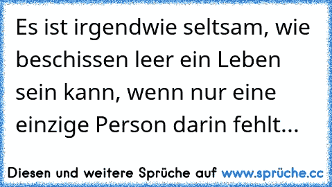 Es ist irgendwie seltsam, wie beschissen leer ein Leben sein kann, wenn nur eine einzige Person darin fehlt...