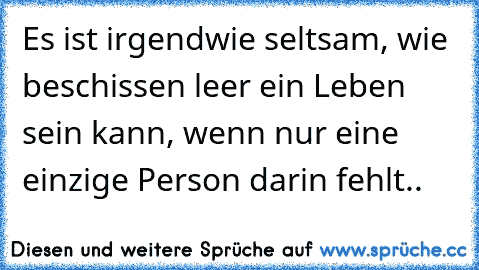 Es ist irgendwie seltsam, wie beschissen leer ein Leben sein kann, wenn nur eine einzige Person darin fehlt..