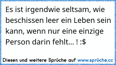 Es ist irgendwie seltsam, wie beschissen leer ein Leben sein kann, wenn nur eine einzige Person darin fehlt... ! :$