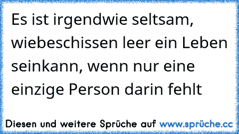 Es ist irgendwie seltsam, wie
beschissen leer ein Leben sein
kann, wenn nur eine einzige Person darin fehlt♥