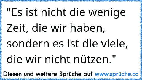 "Es ist nicht die wenige Zeit, die wir haben, sondern es ist die viele, die wir nicht nützen."