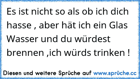 Es ist nicht so als ob ich dich hasse , aber hät ich ein Glas Wasser und du würdest brennen ,ich würds trinken !