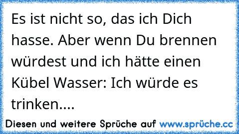 Es ist nicht so, das ich Dich hasse. Aber wenn Du brennen würdest und ich hätte einen Kübel Wasser: Ich würde es trinken....