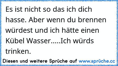 Es ist nicht so das ich dich hasse. Aber wenn du brennen würdest und ich hätte einen Kübel Wasser.....Ich würds trinken.