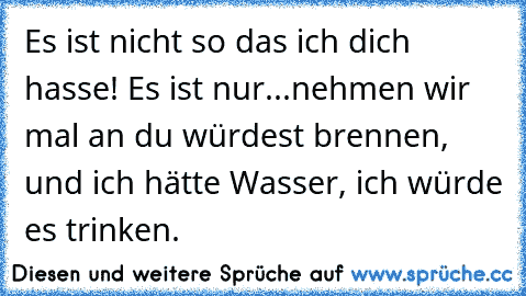 Es ist nicht so das ich dich hasse! Es ist nur...nehmen wir mal an du würdest brennen, und ich hätte Wasser, ich würde es trinken.