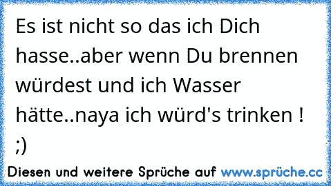 Es ist nicht so das ich Dich hasse..aber wenn Du brennen würdest und ich Wasser hätte..naya ich würd's trinken ! ;)