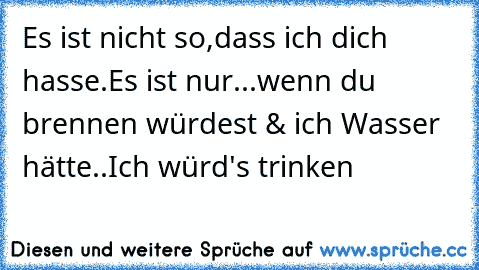 Es ist nicht so,dass ich dich hasse.Es ist nur...wenn du brennen würdest & ich Wasser hätte..Ich würd's trinken