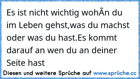 Es ist nicht wichtig wohìn du im Leben gehst,was du machst oder was du hast.Es kommt darauf an wen du an deiner Seite hast