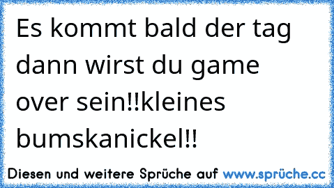 Es kommt bald der tag dann wirst du game over sein!!kleines bumskanickel!!