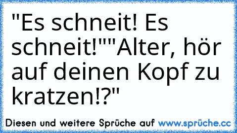 "Es schneit! Es schneit!"
"Alter, hör auf deinen Kopf zu kratzen!?"