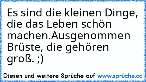 Es sind die kleinen Dinge, die das Leben schön machen.
Ausgenommen Brüste, die gehören groß. ;)