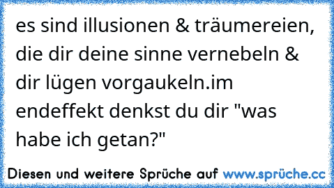 es sind illusionen & träumereien, die dir deine sinne vernebeln & dir lügen vorgaukeln.
im endeffekt denkst du dir "was habe ich getan?"